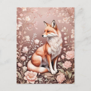Fox With Dreamy Pink Floral Postcard