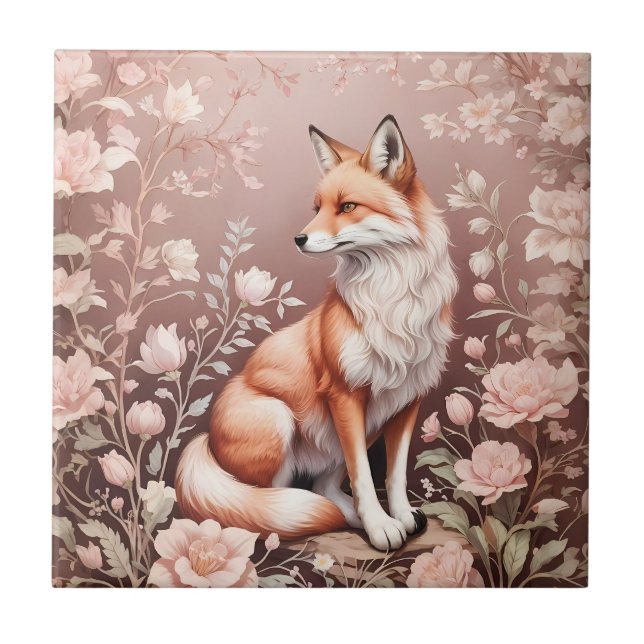 Fox With Dreamy Pink Floral Tile (Front)