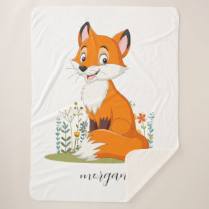 Fox With Flowers, Child's Name or Your Message Sherpa Blanket