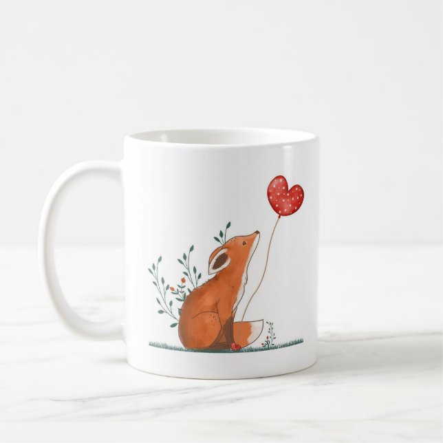 Fox with Heart Balloon - Whimsical Mug Design (Left)