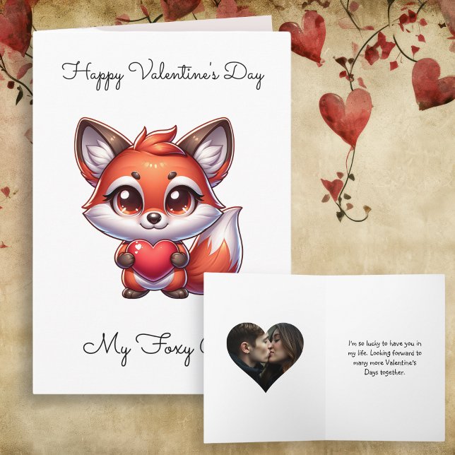 Fox with Heart Personalized Photo Valentine's  Card (Creator Uploaded)