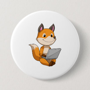Fox with Laptop 3 Inch Round Button