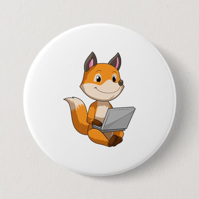 Fox with Laptop 3 Inch Round Button (Front)
