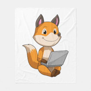 Fox with Laptop Fleece Blanket
