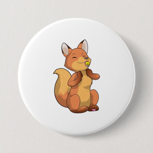 Fox with Lollipop 3 Inch Round Button (Front)