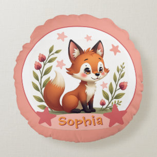 Fox With Name Typography Round Pillow