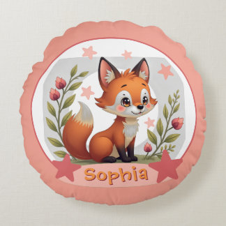 Fox With Name Typography Round Pillow
