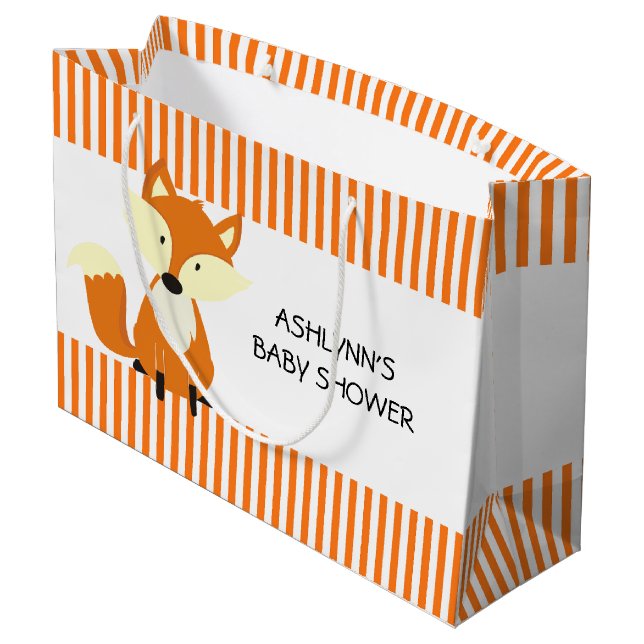 Fox with Orange and White Stripes Baby Shower Large Gift Bag (Back Angled)