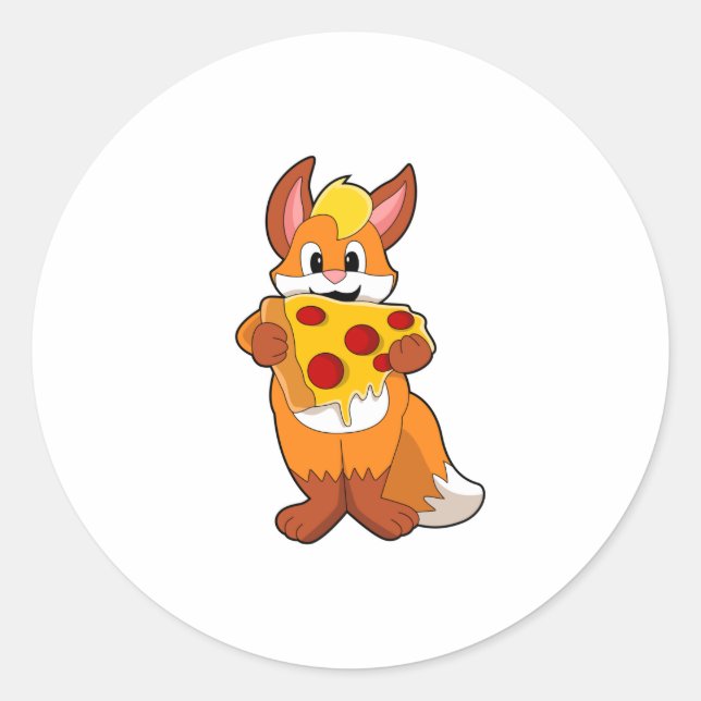 Fox with Pizza Classic Round Sticker (Front)