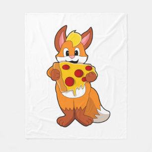 Fox with Pizza Fleece Blanket