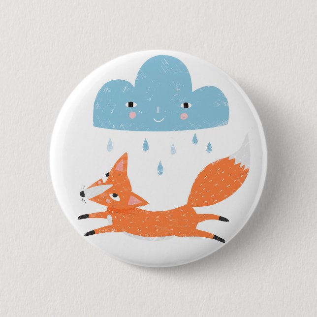 fox with rain cloud 2 inch round button (Front)