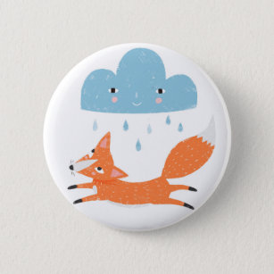 fox with rain cloud 2 inch round button