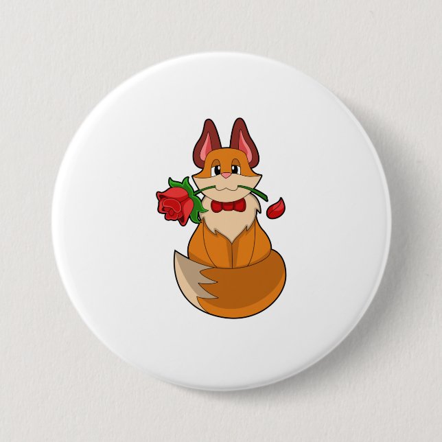 Fox with Rose Flower 3 Inch Round Button (Front)