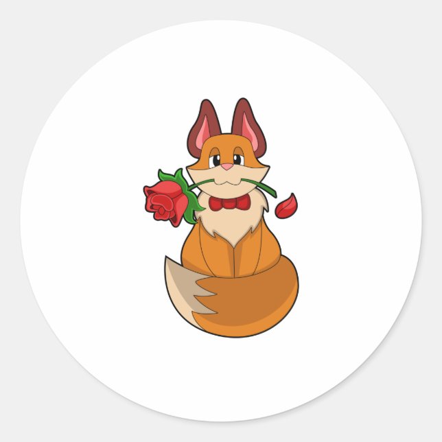 Fox with Rose Flower Classic Round Sticker (Front)
