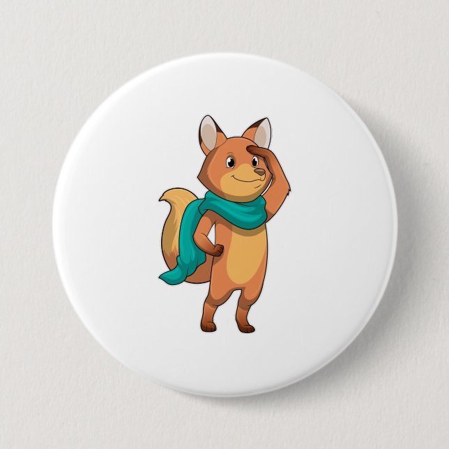 Fox with Scarf 3 Inch Round Button (Front)