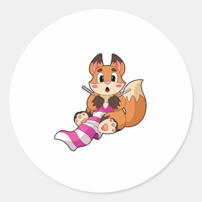 Fox with Scarf Classic Round Sticker (Front)