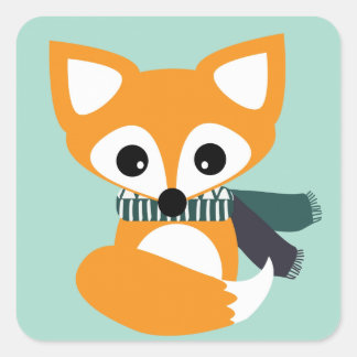 Fox With Scarf Cute Blue Sticker