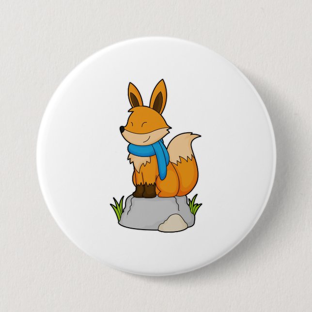 Fox with Scarf on Rock 3 Inch Round Button (Front)