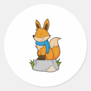 Fox with Scarf on Rock Classic Round Sticker
