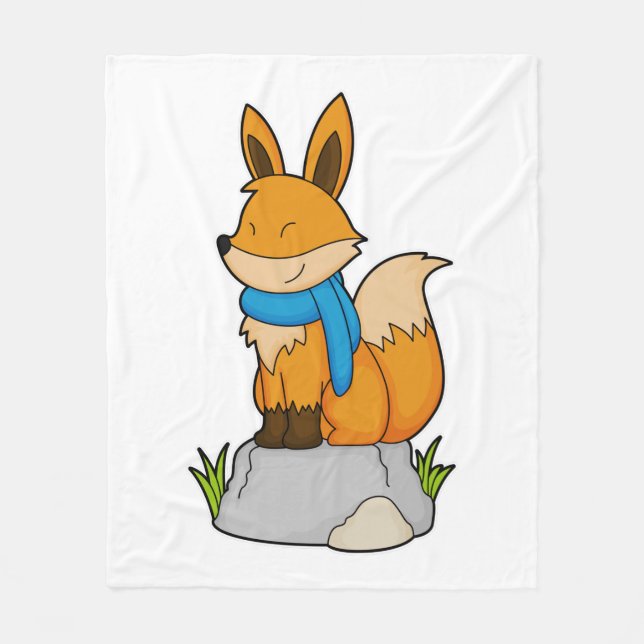 Fox with Scarf on Rock Fleece Blanket (Front)