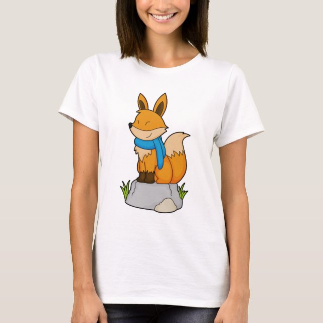 Fox with Scarf on Rock T-Shirt (Front)