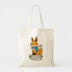 Fox with Scarf on Rock Tote Bag