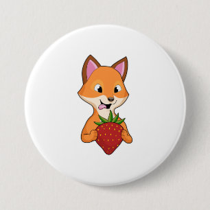 Fox with Strawberry 3 Inch Round Button