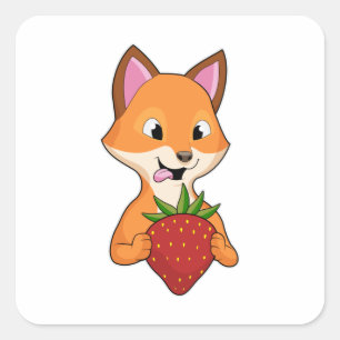 Fox with Strawberry Square Sticker