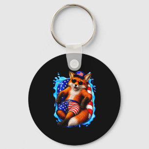 Fox with sunglasses patriotic animal summer pool keychain