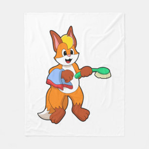 Fox with Towel & Brush Fleece Blanket