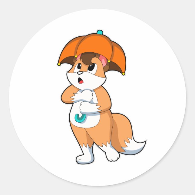Fox with Umbrella Classic Round Sticker (Front)
