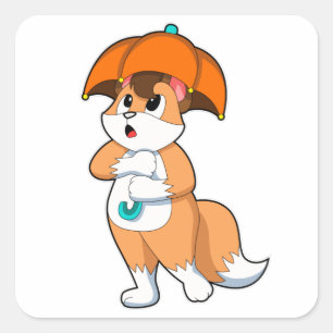 Fox with Umbrella Square Sticker