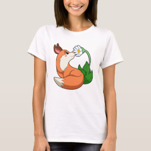 Fox with white Flower T-Shirt