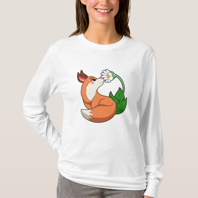 Fox with white Flower T-Shirt (Front)