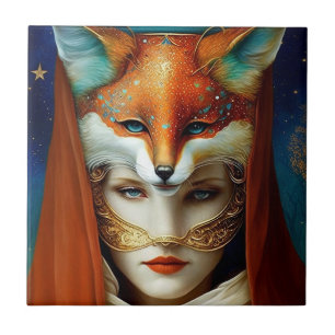 Fox Woman Surreal Fantasy Art Tile