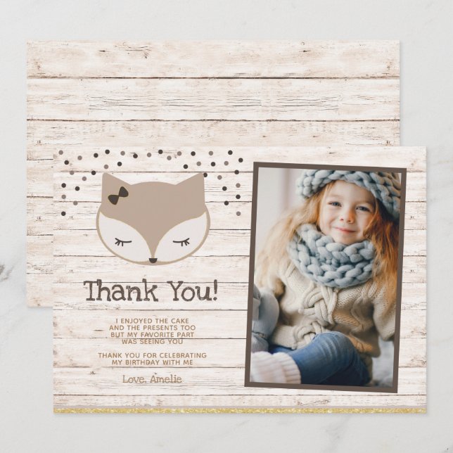 Fox, Wonderland Thank You Cards with photo (Front/Back)