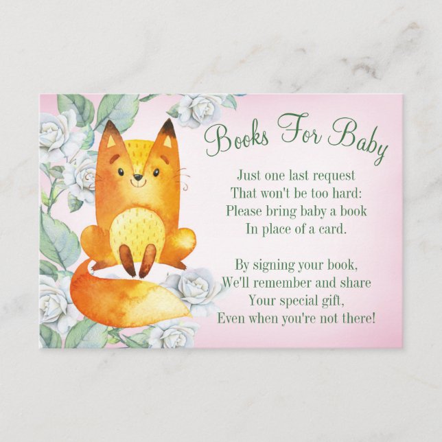Fox Woodland Baby Shower Book Card Bring A Book (Front)