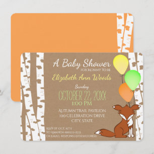 Fox Woodland Birch Tree Baby Shower Invitation