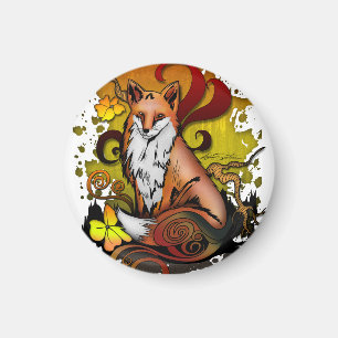 Fox Woodland Circle Magnet in Cozy Autumn