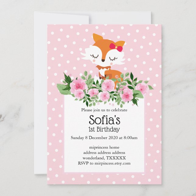 fox, woodland, cute, girly, fun,  trendy, modern, invitation (Front)