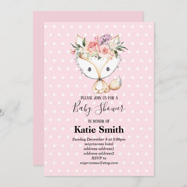 fox woodland, cute invitation (Front/Back)