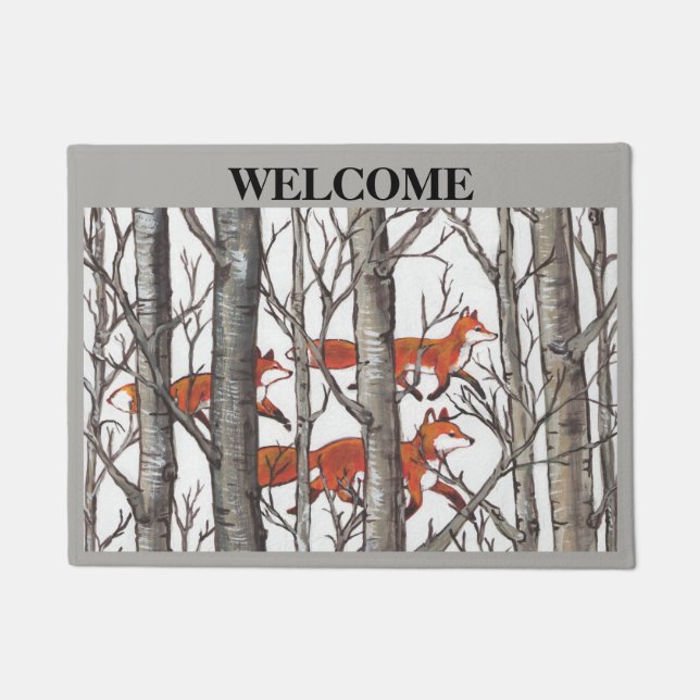 Fox Woods Grey Welcome Doormat Personalize (Front)