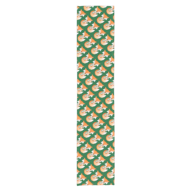 Fox wrapped up warm Christmas green table runner (Front)