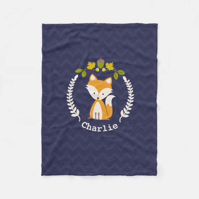 Fox Wreath Chevron Kids Fleece Blanket (Front)