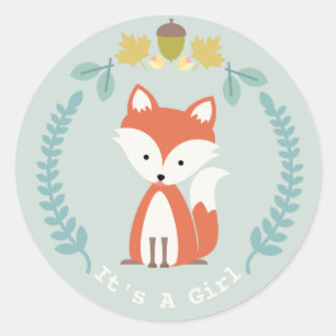 Fox Wreath Girl Baby Shower Classic Round Sticker