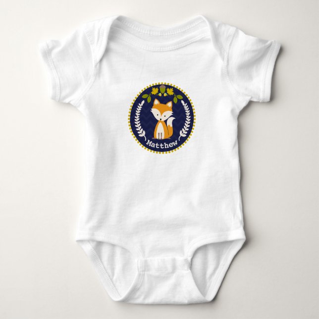 Fox Wreath Personalized Baby Boy Bodysuit (Front)