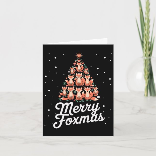 Fox Xmas Tree Foxes Christmas Tree Merry Foxmas  Card (Front)
