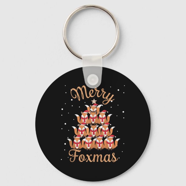 Fox Xmas Tree Foxes Christmas Tree Tank Top  Keychain (Front)
