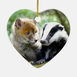 Foxcub & Badger Cute! Ceramic Ornament