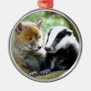 Foxcub & Badger Cute! Metal Ornament